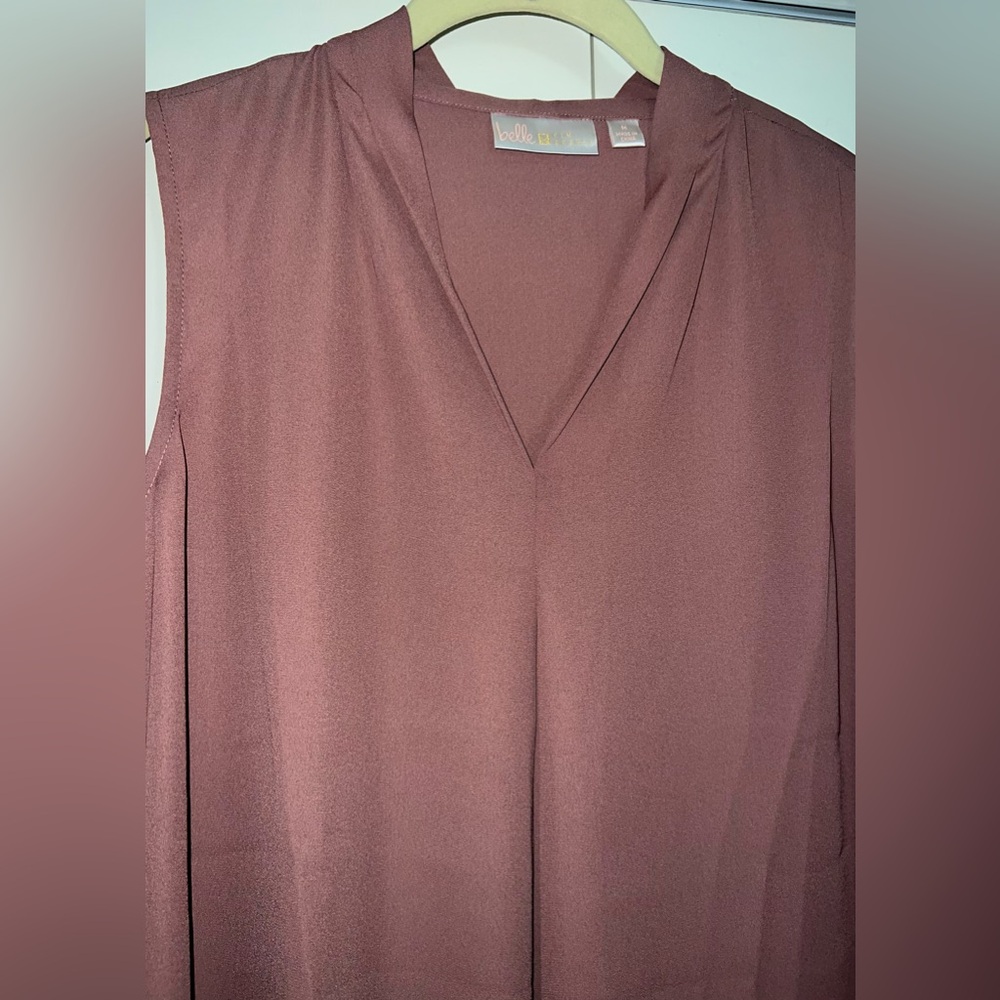 Belle by Kim Gravel dusty rose pink woven chiffon pleat  tank blouse Medium 300 - Picture 4 of 8